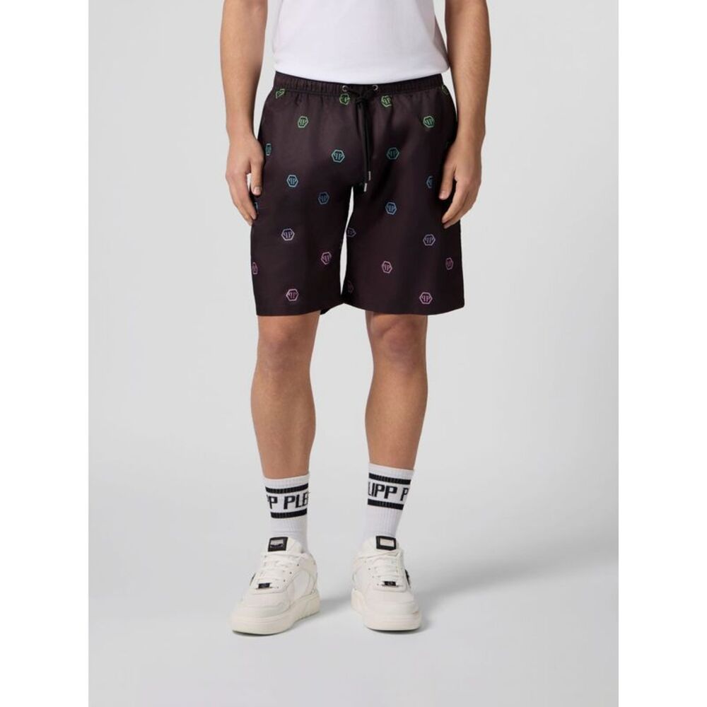 Philipp Plein Men Monogram Twill Jogging Shorts Philipp Plein With Hexagon Logo